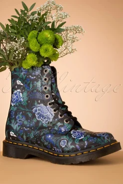 Outlet 1460 Pascal Backhand Mystic Garden Bloemenlaarzen In Zwart Vrouwen Booties & Laarzen