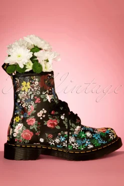 1460 Pascal Floral Mash Up Backhand Laarzen In Zwart Vrouwen Booties & Laarzen