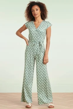 New Adeline Jumpsuit In Legergroen En Gebroken Wit Vrouwen Playsuits & Jumpsuits