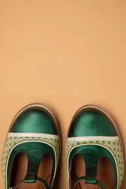 Clearance Amelie Lederen T-Strap Pumps In Groen Vrouwen Pumps