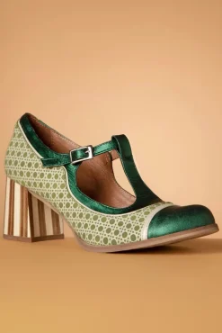 Clearance Amelie Lederen T-Strap Pumps In Groen Vrouwen Pumps