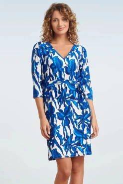 Clearance Amira Flower Jurk In Blauw En Wit Vrouwen Plus Size Jurken