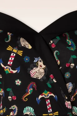 Online Anker Pin-Up Penciljurk In Zwart Vrouwen Strakke Jurken