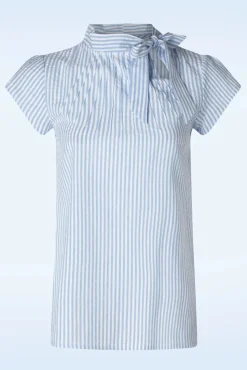 Outlet Anna Gestreepte Top In Lichtblauw Vrouwen Blouses