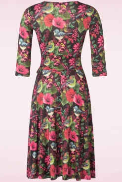 New Aria Floral Bird Print Swing Jurk In Zwart Vrouwen Plus Size Jurken