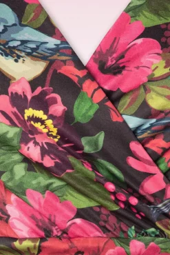 New Aria Floral Bird Print Swing Jurk In Zwart Vrouwen Plus Size Jurken