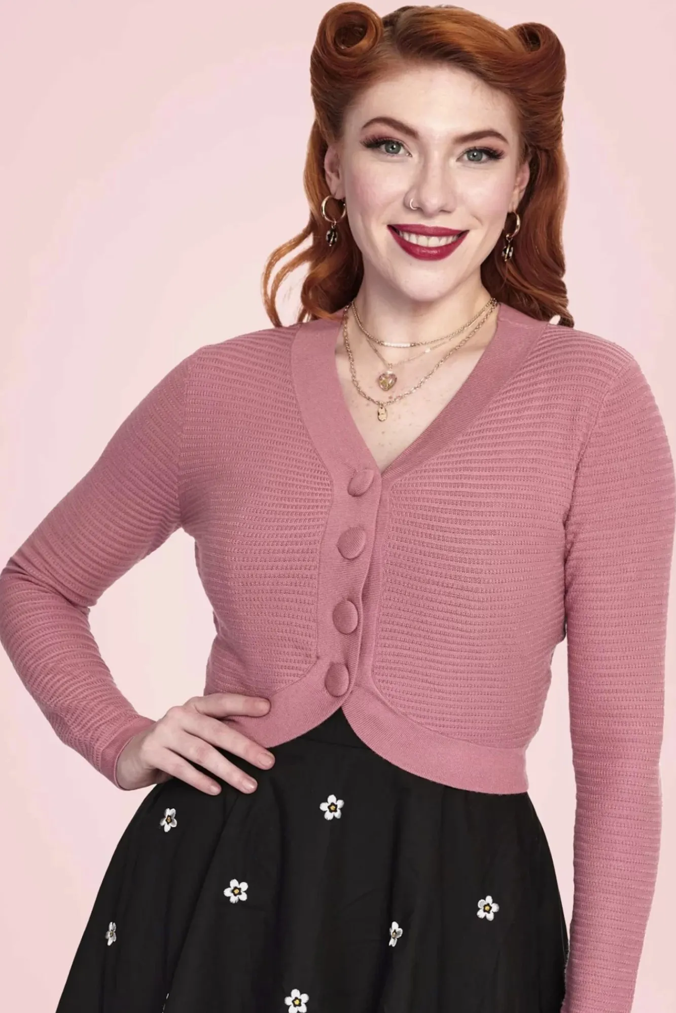 Outlet Ariane Getextureerd Gebreid Cropped Vest In Roze Vrouwen Vestjes