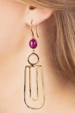 Outlet Art Deco Festive Oorbellen In Goud En Robijnrood Vrouwen Sieraden