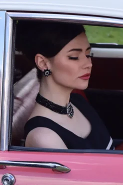 Sale Audrey Jet Flower Stud Oorbellen In Zwart En Zilver Vrouwen Sieraden