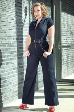 Discount Audrey Jumpsuit Short Sleeve In Donkerdenim Vrouwen Playsuits & Jumpsuits