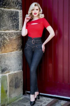 Outlet Babe Skinny Jeans Met Hoge Taille In Donkerblauw Vrouwen Broeken