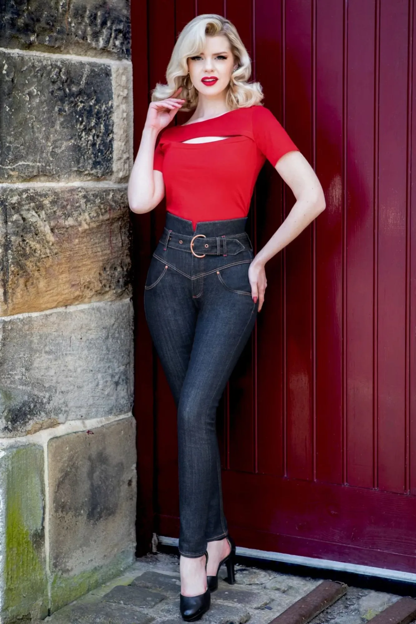 Outlet Babe Skinny Jeans Met Hoge Taille In Donkerblauw Vrouwen Broeken