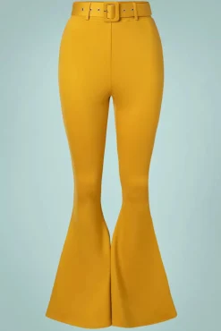 Sale Bengaline Uitlopende Broek Met Riem In Mosterd Vrouwen Broeken