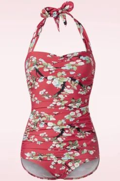 New Blossom One Piece Halter Badpak In Rood Vrouwen Badpakken