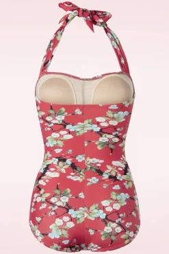 New Blossom One Piece Halter Badpak In Rood Vrouwen Badpakken