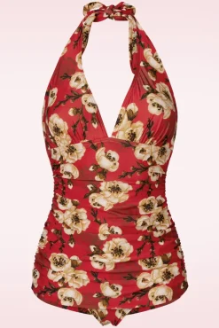 Sale Blossom One Piece Halterbadpak In Rood Vrouwen Badpakken