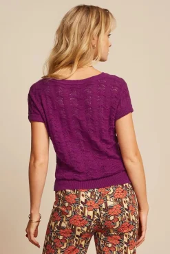 Discount Boatneck Top Scallop In Levendig Paars Vrouwen Truitjes