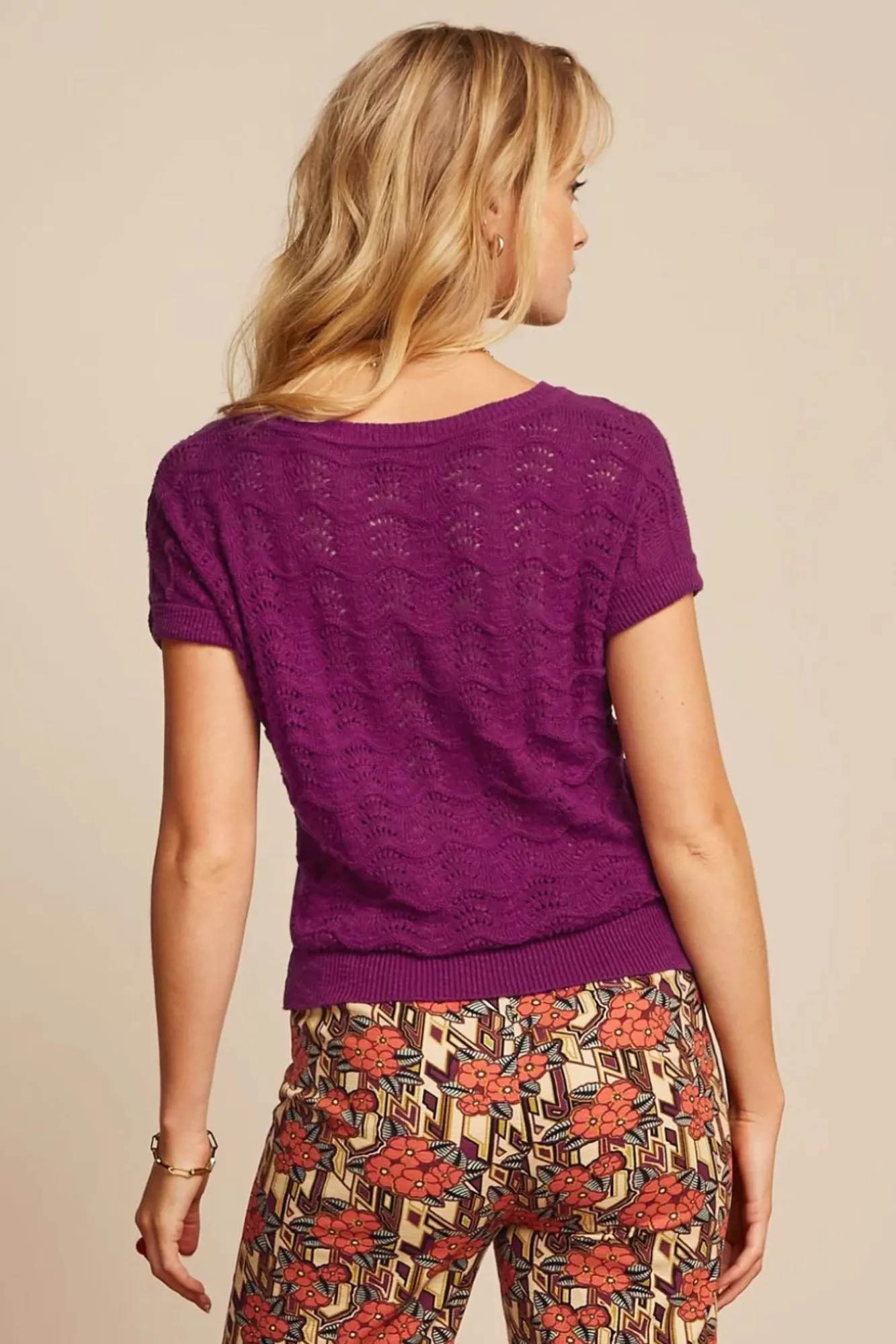 Discount Boatneck Top Scallop In Levendig Paars Vrouwen Truitjes