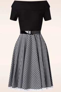 New Brigitte Gingham Swing Jurk In Zwart En Wit Vrouwen Swing Jurken