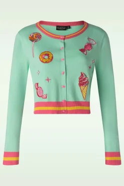 Candy Patch Cardigan In Mint Vrouwen Vestjes