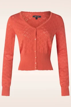 Outlet Cardi V Hart Ajour In Tweed Oranje Vrouwen Vestjes