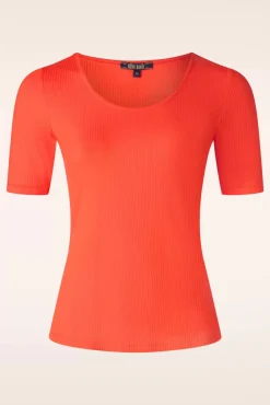 Hot Carice Uni Rib Top In Zon Oranje Vrouwen Truitjes