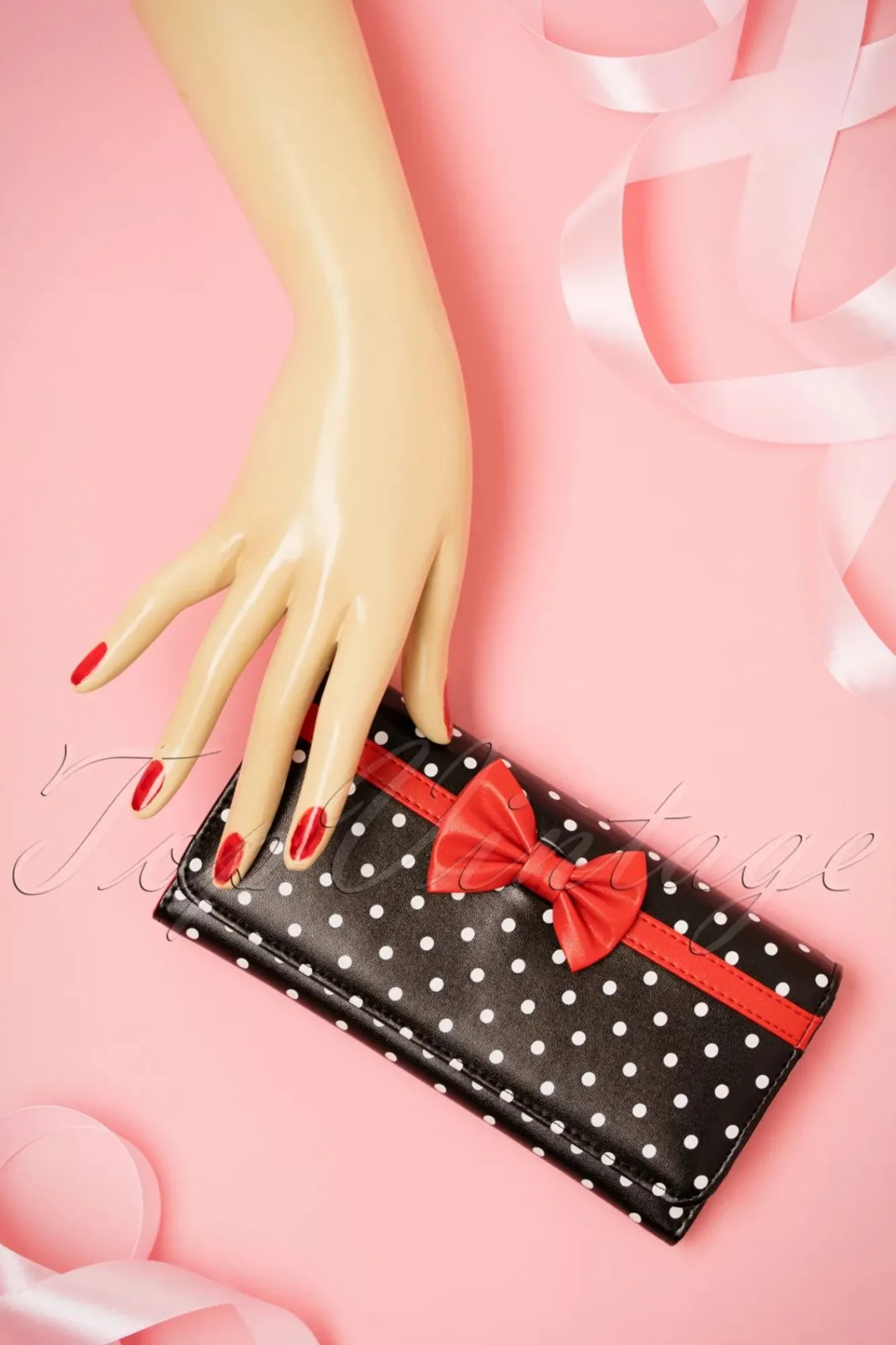 Clearance Carla Bow Polka Portemonnee In Zwart En Rood Vrouwen Portemonnees