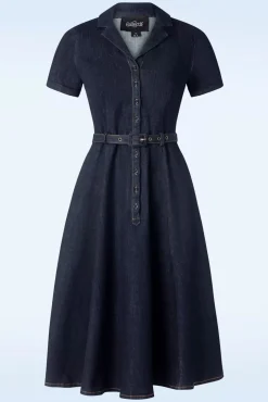 Clearance Caterina Denim Swing Jurk In Blauw Vrouwen Effen Jurken