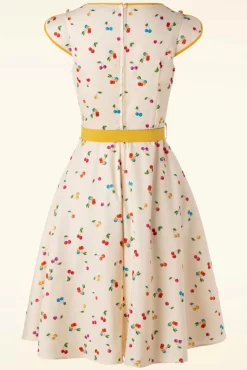 Clearance Chacha Cherry Swingjurk In Creme Vrouwen Plus Size Jurken