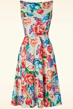 Sale Cindi Floral Swing Jurk In Creme Vrouwen Plus Size Jurken