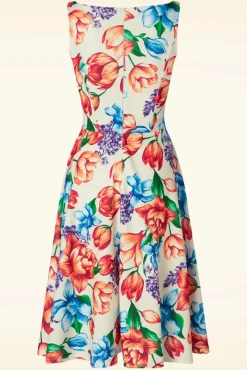 Sale Cindi Floral Swing Jurk In Creme Vrouwen Plus Size Jurken