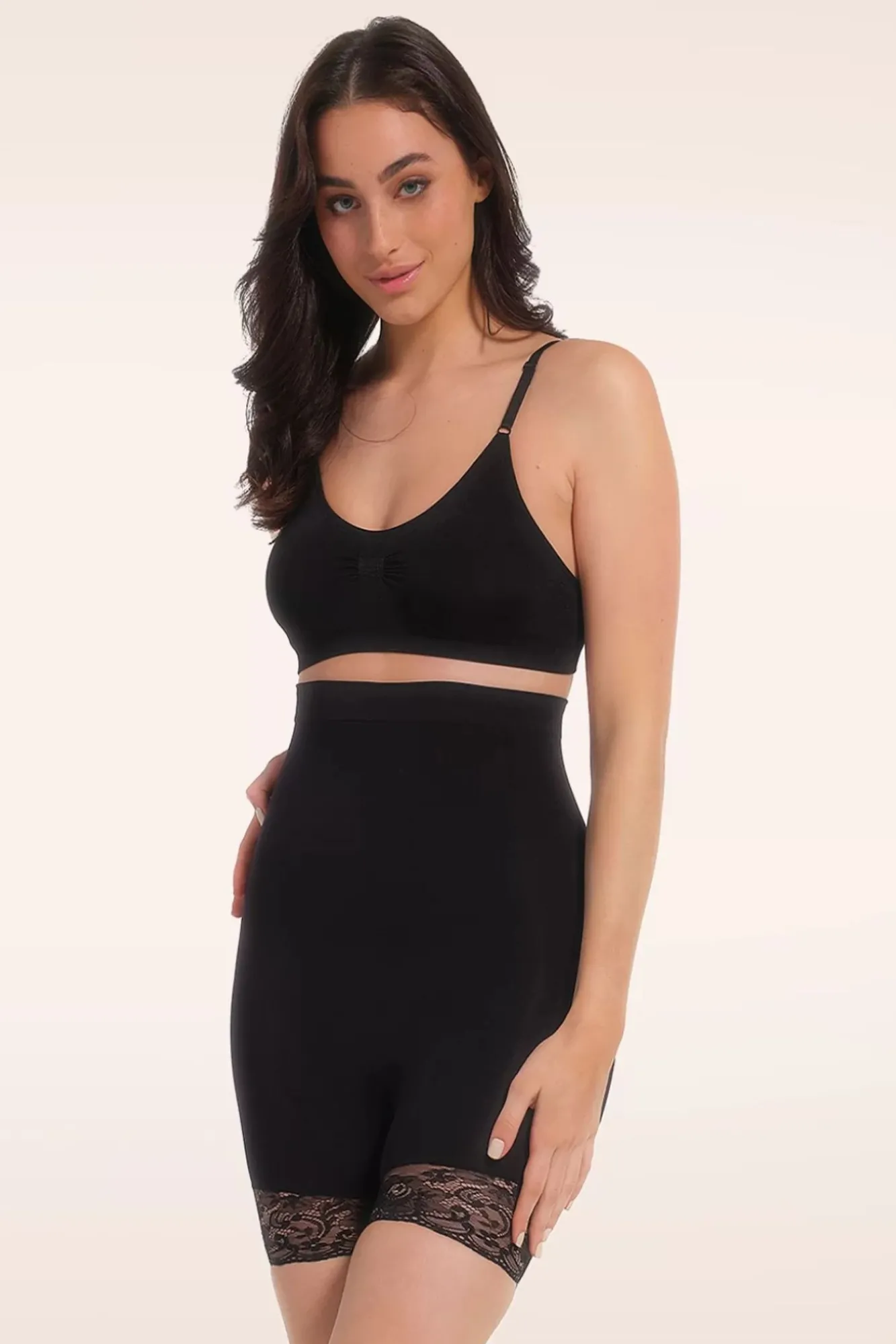 Best Comfort Kanten Hoge Short In Zwart Vrouwen Shapewear