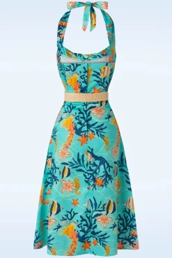 Discount Coral Reef Halter Flare Jurk In Blauw Vrouwen Plus Size Jurken