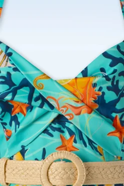 Discount Coral Reef Halter Flare Jurk In Blauw Vrouwen Plus Size Jurken