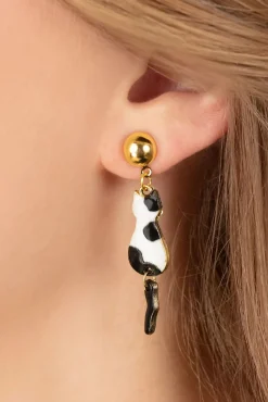 Clearance Dangling Tail Cat Oorbellen In Zwart En Wit Vrouwen Sieraden
