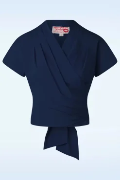Clearance Darla Wikkelblouse Met Korte Mouwen In Marineblauw Vrouwen Blouses