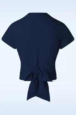 Clearance Darla Wikkelblouse Met Korte Mouwen In Marineblauw Vrouwen Blouses