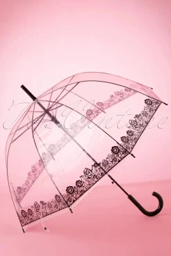 Online Dentelle Flower Transparante Koepelparaplu In Zwart Vrouwen Paraplu's
