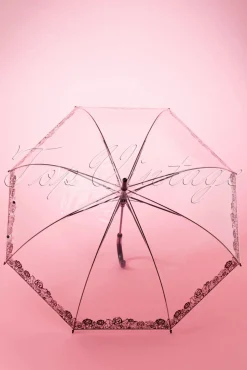 Online Dentelle Flower Transparante Koepelparaplu In Zwart Vrouwen Paraplu's