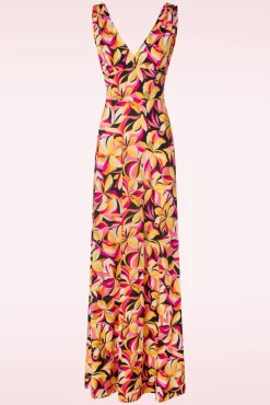 New Deveny Abstract Floral Maxi Jurk In Roze En Geel Vrouwen Plus Size Jurken