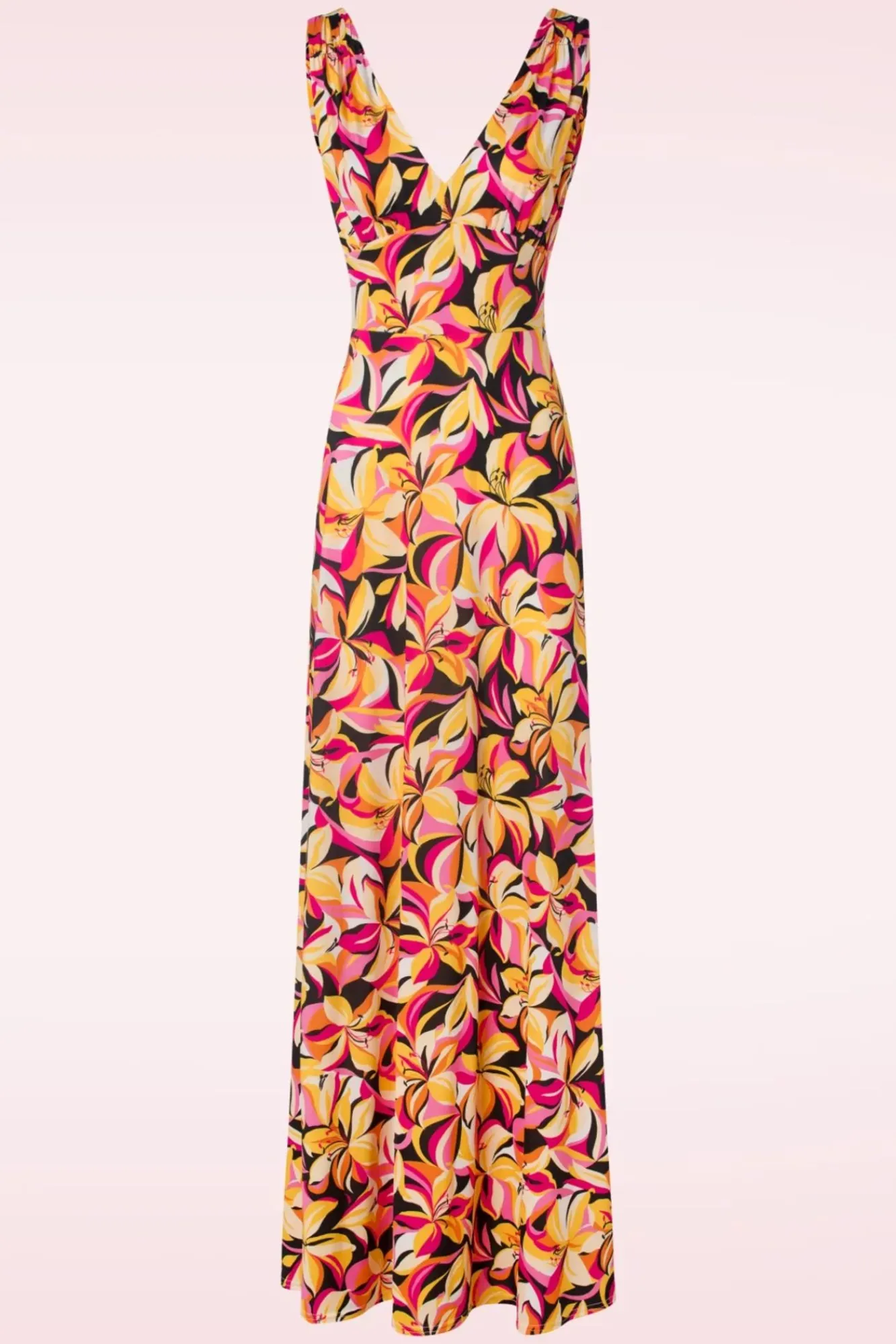 New Deveny Abstract Floral Maxi Jurk In Roze En Geel Vrouwen Plus Size Jurken
