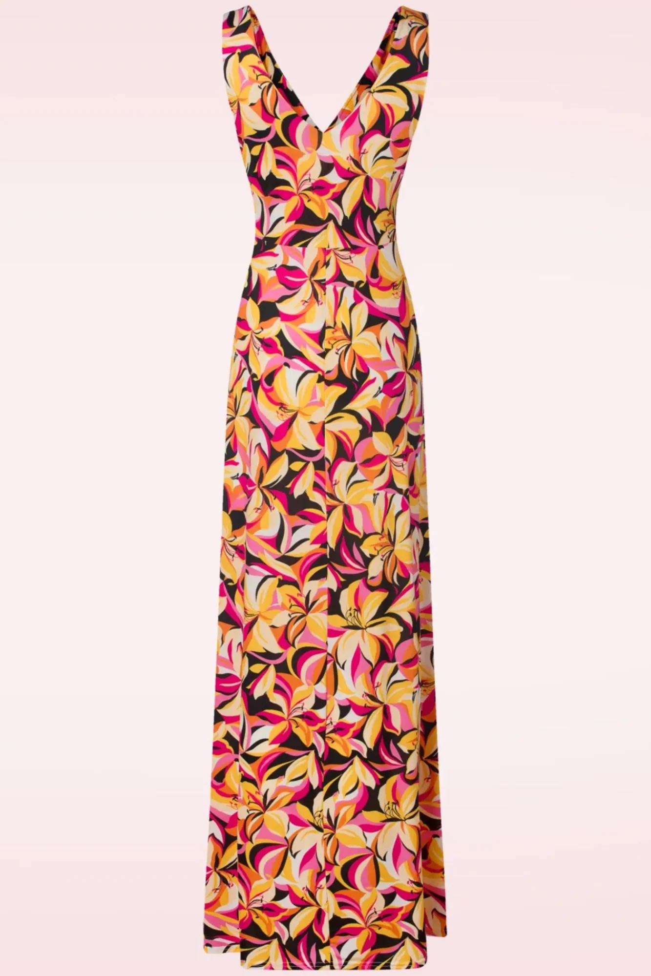 New Deveny Abstract Floral Maxi Jurk In Roze En Geel Vrouwen Plus Size Jurken