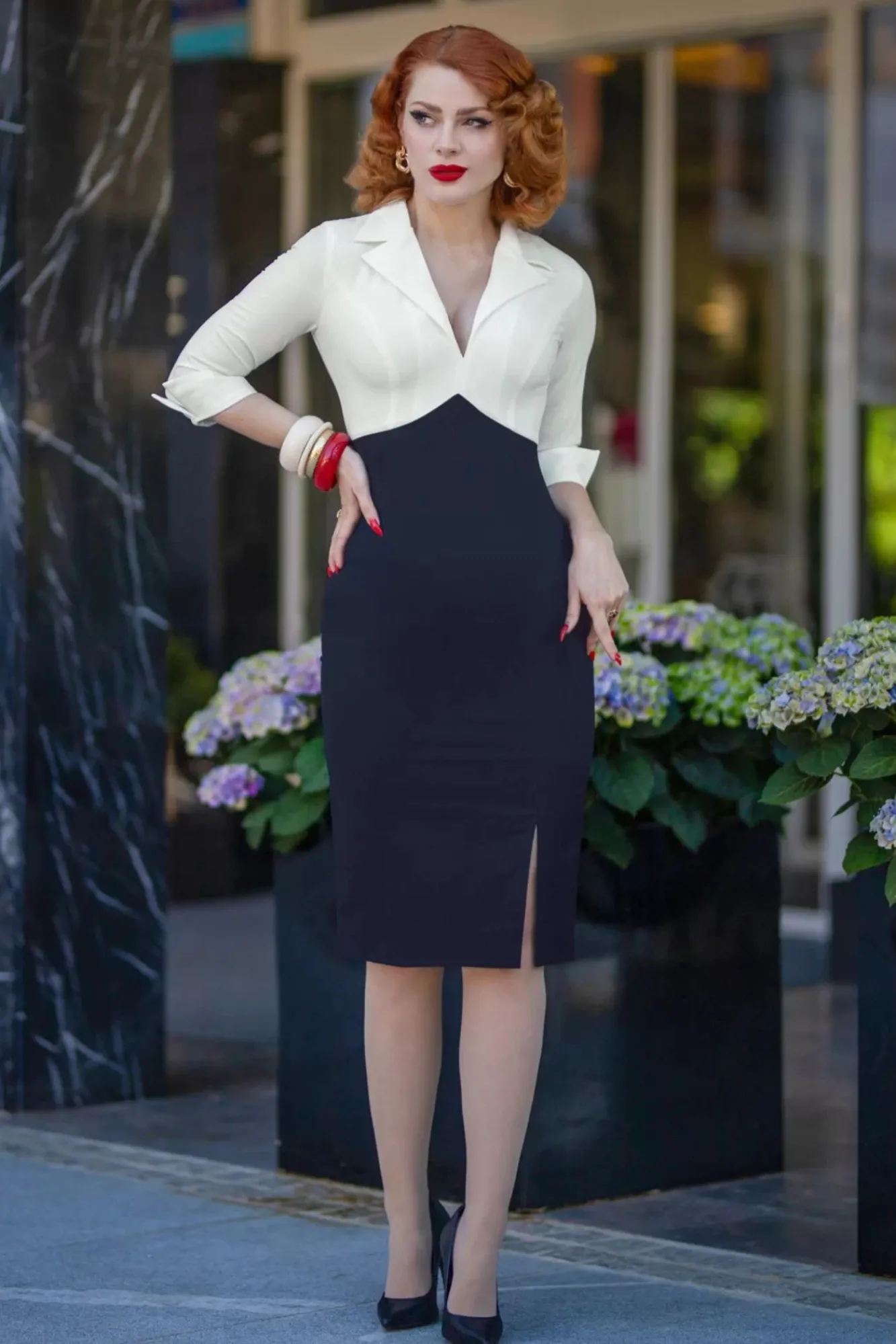 Dianne Pencil Jurk In Wit En Marineblauw Vrouwen Plus Size Jurken