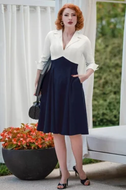 Dianne Swing Jurk In Wit En Marineblauw Vrouwen Swing Jurken