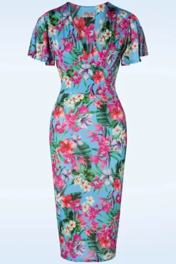 Discount Dory Tropical Pencil Jurk In Blauw Vrouwen Plus Size Jurken