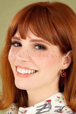 Hot Dot Vergulde Oorbellen In Donker Samba Rood Vrouwen Sieraden