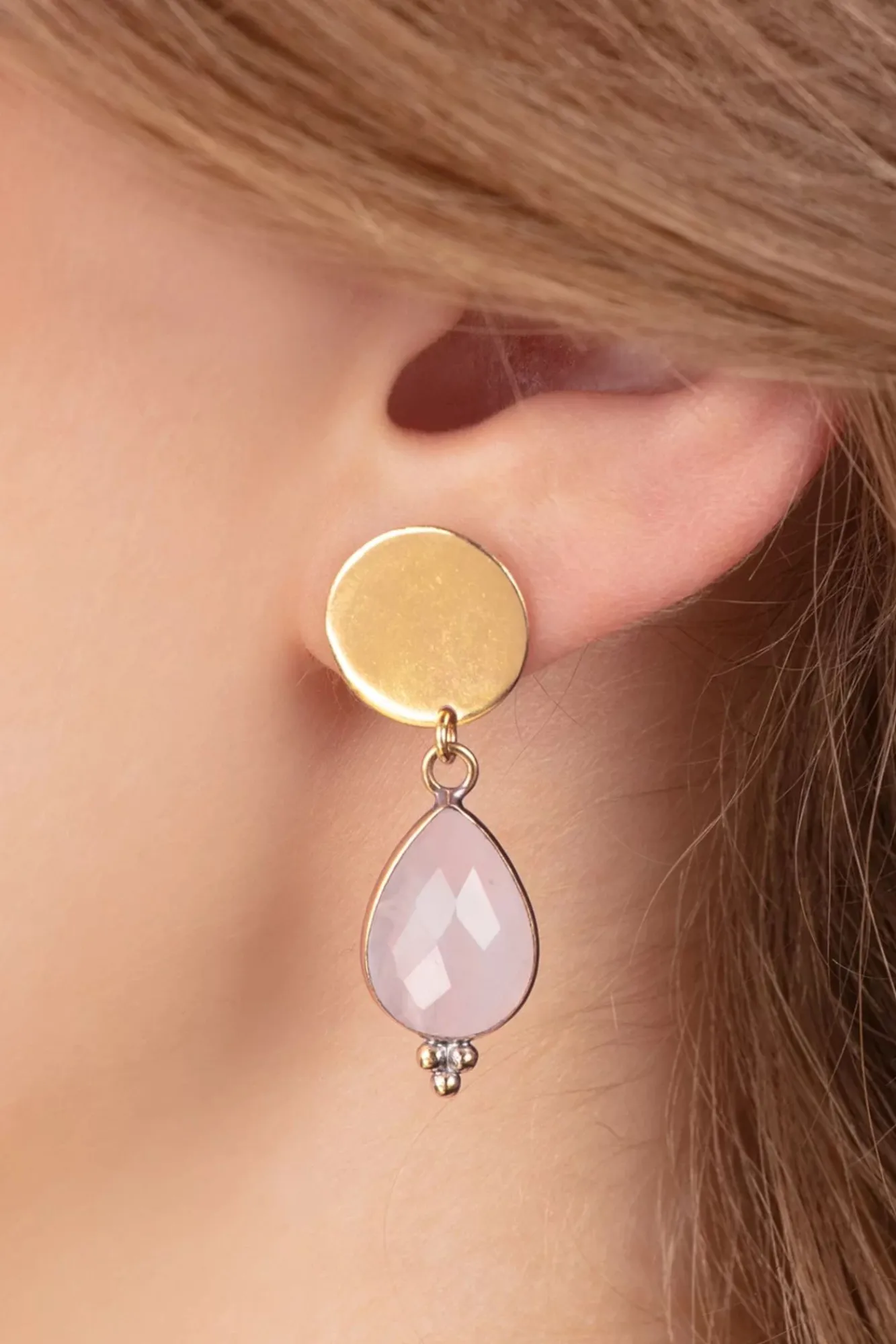 Best Drop Stud Oorbellen In Goud En Rozenkwarts Roze Vrouwen Sieraden