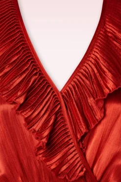 Sale Edith Frills Jurk In Roestrood Vrouwen Midi Jurken