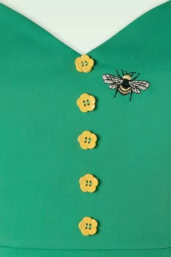 New Embroidery Sunflower Flare Jurk In Groen Vrouwen Plus Size Jurken