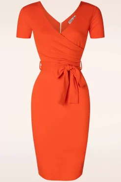Clearance Evie Pencil Jurk In Oranje Vrouwen Plus Size Jurken